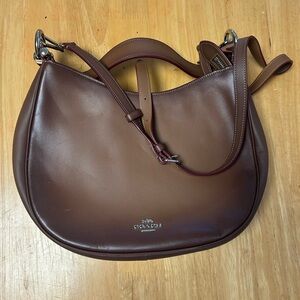 Coach Leather Shoulder Hobo in Dark Brown with Silver Hardware
